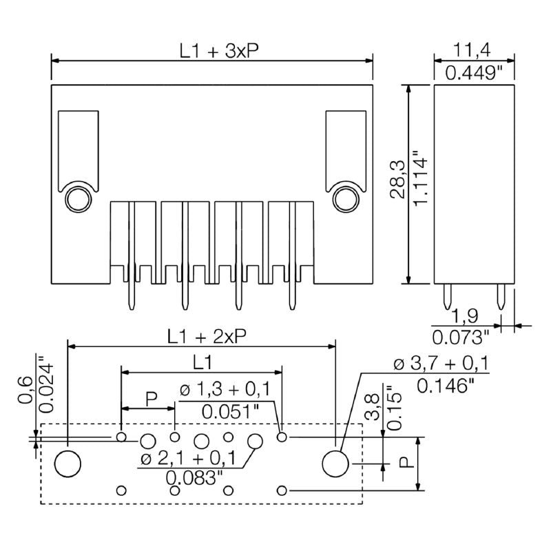 1930790000 - 10-Pole 7.62mm Male PCB Header Connector with Clip-On Flange  (Pack of 18)