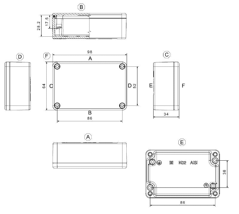 1937840000 - 64mm Aluminium Enclosure IP68 Silver-Grey Finish  (Pack of 6)