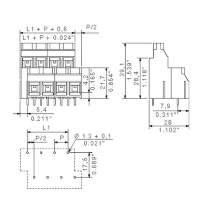 1926360000 - 8-Pole 90° PCB Terminal with 5mm Solder Pin  (Pack of 10)