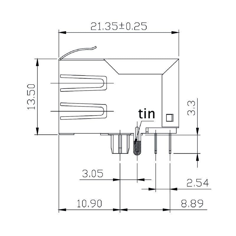 2564430000 - 90° RJ45 Transformer Jack with 8 Poles for PCB Connection  (Pack of 200)