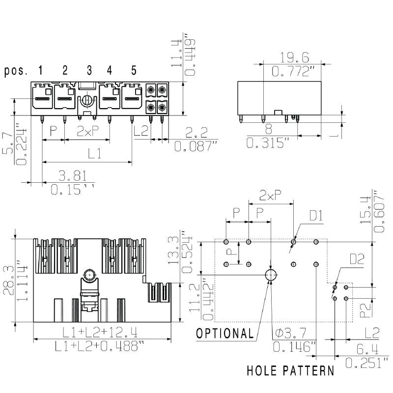 2529790000 - 7.62mm Tinned Male Header Connector with 3 Poles  (Pack of 36)