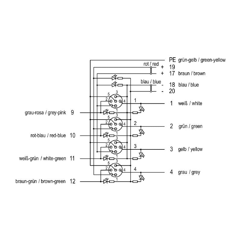 1804580000 - M12 Hood Cable 10M with LED, PNP Wiring, RoHS Compliant