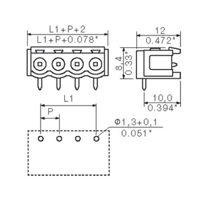 1626220000 - 3-Pole 5mm Male PCB Header Connector with 4.5mm Solder Pins  (Pack of 100)