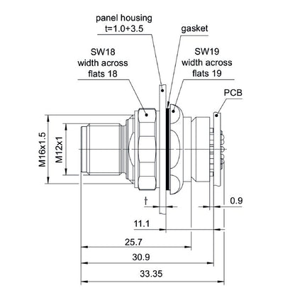 2530900000 - M12 Connector Plug, 5 Poles, IP67 Protection, PA Housing