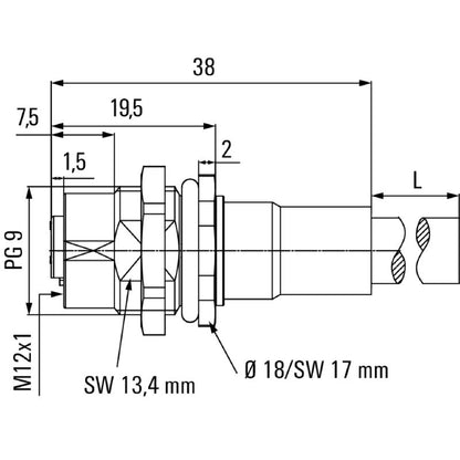 1436710100 - 1m IP68 M12 Connector Cable with Built-in Plugs