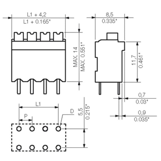 1021380000 - 3.50mm 5-Pole Black PCB Terminal, 180° Angle  (Pack of 30)