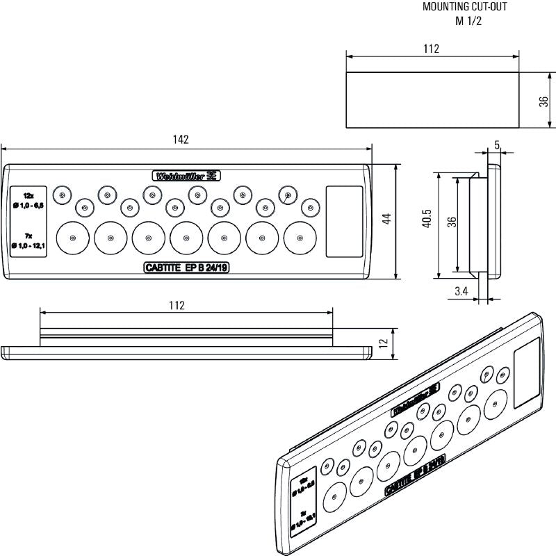 2743670000 - TPE Cable Entry Plate 44mm H, IP54, Flexible Design  (Pack of 10)