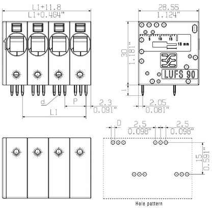 2500550000 - 10mm PCB Terminal Block, 12 Poles, 90° Angle  (Pack of 10)