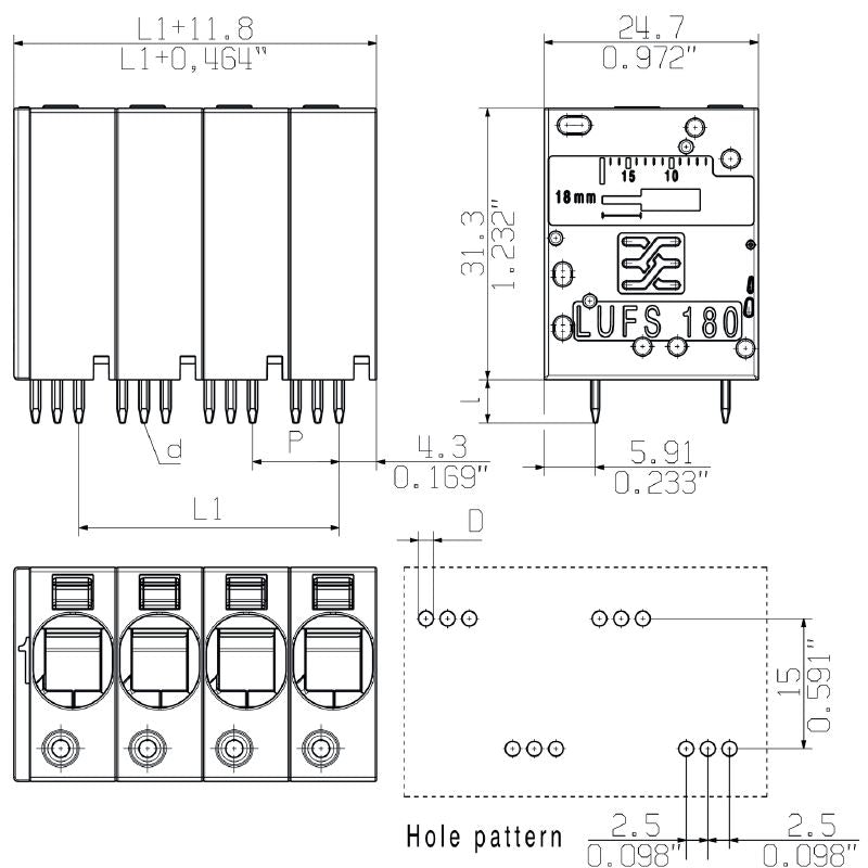 2492190000 - 10-Pole PCB Terminal, 10mm Pitch, Black Box, 5mm Pin Length  (Pack of 10)