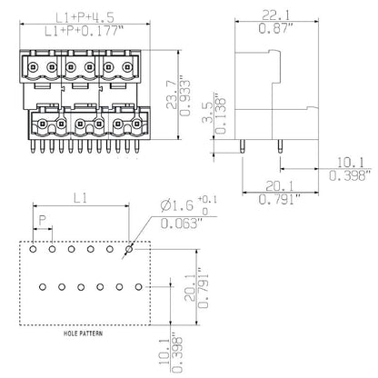 2646730000 - 20-Pole PCB Connector with 3.5mm Pins and Elbow Design  (Pack of 26)