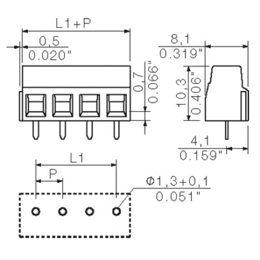 1810970000 - 5.08mm Pin Spacing Grey Terminal Block - 3 Poles, 90° Orientation  (Pack of 100)