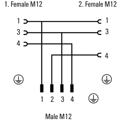 1060730000 - IP67 M12 Y-Plug Connector with 2 Sockets, 4A Capacity