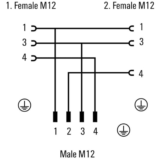 1060730000 - IP67 M12 Y-Plug Connector with 2 Sockets, 4A Capacity