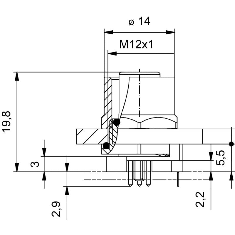 2423180000 - M12 4-Pole Nickel-Plated Rear Panel Socket Connector  (Pack of 10)