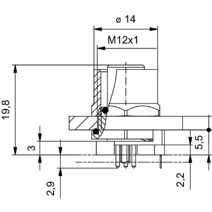 2423180000 - M12 4-Pole Nickel-Plated Rear Panel Socket Connector  (Pack of 10)