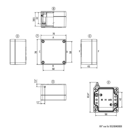 9526840000 - Aluminium K1 EX Enclosure 70x70x45mm, RoHS Compliant