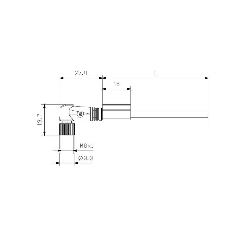1877250150 - 1.5m M8 Sensor Actuator Cable, 3-Pole, Non-Shielded