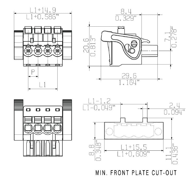 1000640001 - 5.08mm PCB Female Connector with 90° Angle, PUSH IN  (Pack of 90)