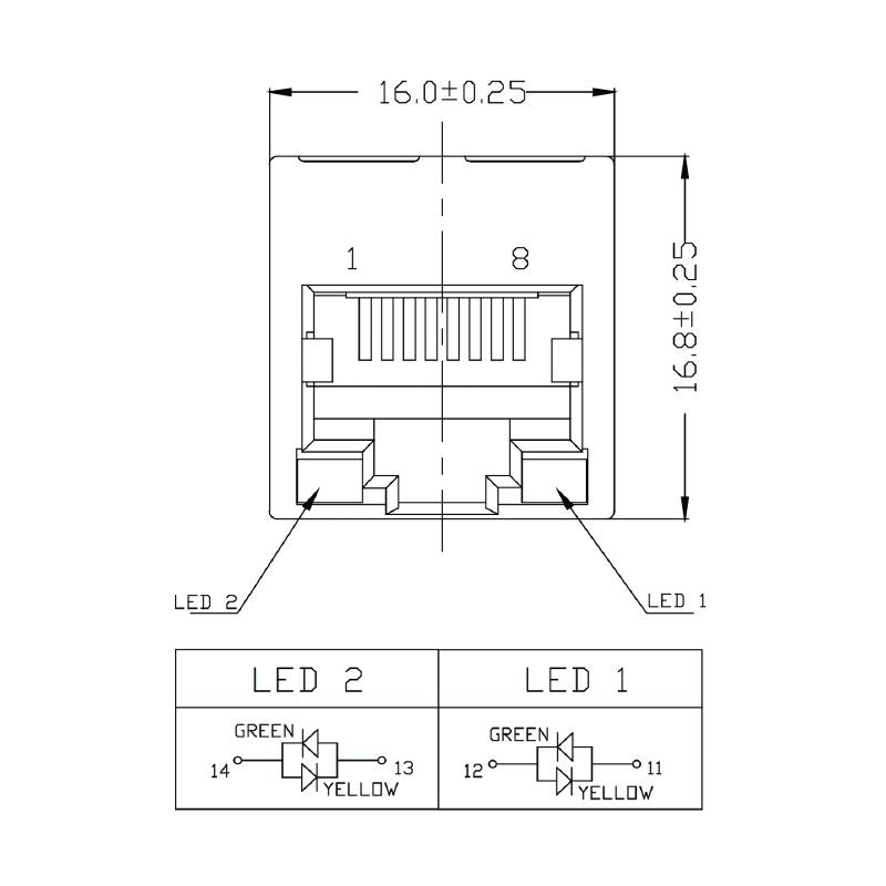1534750000 - 8-Pole RJ45 Transformer Jack for PCB, 180° Mounting  (Pack of 120)