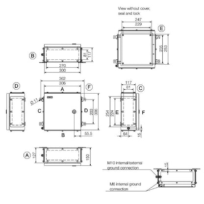 1200040000 - 306mm Stainless Steel Terminal Box with Gland Plates