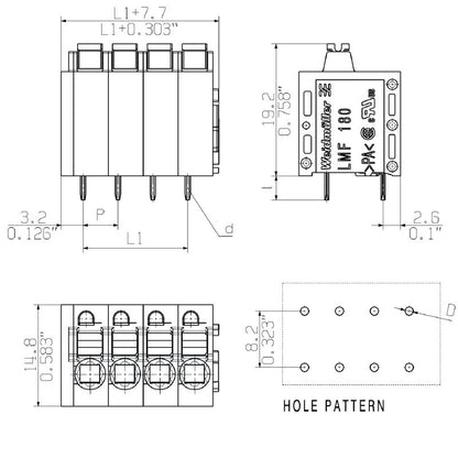 1426260000 - 5.08mm Pitch PCB Terminal, 20 Poles, 180° Orientation  (Pack of 15)