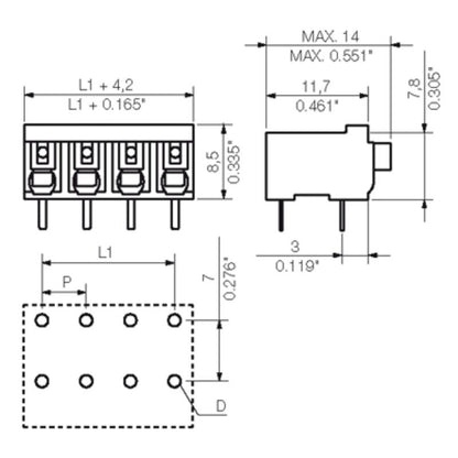 1876260000 - 5.00mm Black PCB Terminal, 3 Poles, 90° Configuration  (Pack of 265)