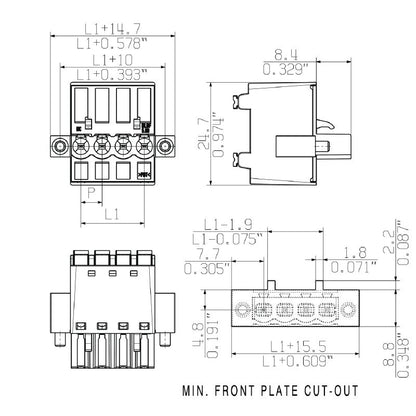 1000930000 - 5.08mm Female PCB Connector with 180° Push-in Actuator  (Pack of 60)