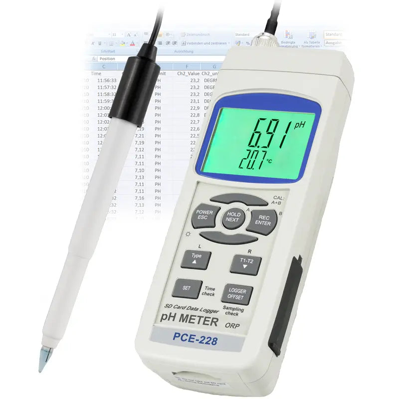 PCE-228S - Handheld Soil pH Meter with SD Card & Easy Read Display