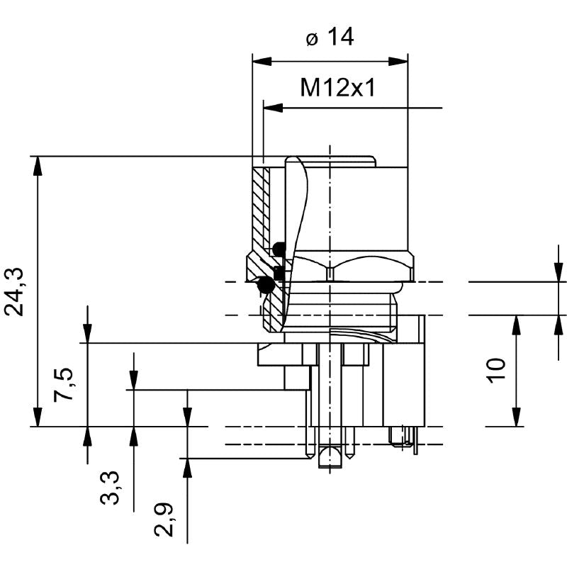2422460000 - M12 4-Pole PCB Connector, IP67, 250V Front Mount  (Pack of 10)