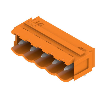 1580890000 - 5-Pole 5mm Orange PCB Connector, 90° Angle, THT Solder  (Pack of 50)