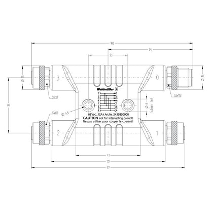 2439350000 - M12 T-Coded IP67 Y Connector with Gold-Plated Contacts