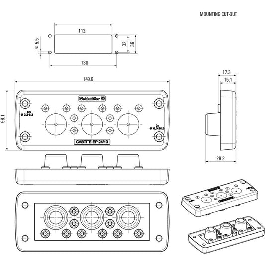 2779310000 - Grey TPE Cable Entry Plate, 58mm x 149.6mm x 29.2mm  (Pack of 10)