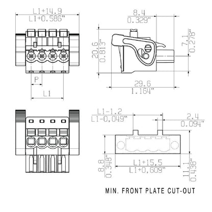 1000700001 - 5.08mm Female PCB Plug Connector with 8 Poles, 90° Angle  (Pack of 36)