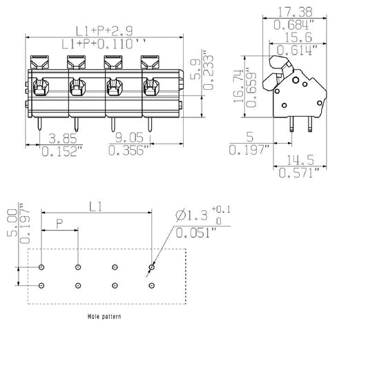 1953950000 - 4-Pole Orange PCB Terminal, 3.5mm Pin, 135° Angle  (Pack of 100)