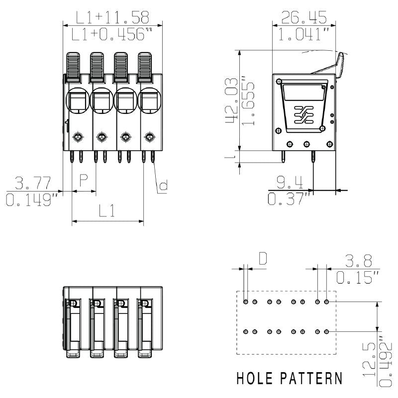 1988620000 - Compact 4-Pole Terminal, 1000V, PUSH IN Connection  (Pack of 30)