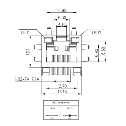 2562880000 - Cat. 5 Modular Jack with 12 Poles and 90° THT Connection  (Pack of 140)
