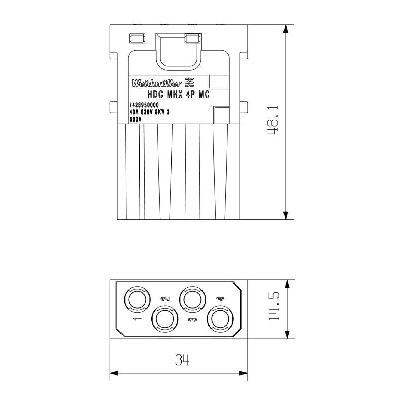 1428950000 - 830V 40A Power Module with 4 Poles and Crimp Connection