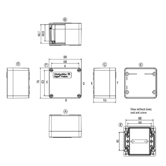 1305810000 - 75mm x 80mm Glass Fiber Enclosure in Silver-Grey