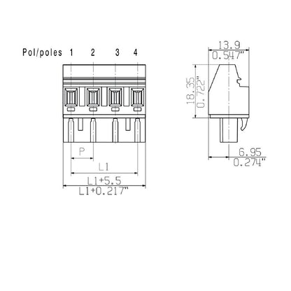 2864270000 - 7.50mm Female PCB Connector with 8 Poles at 90° Angle  (Pack of 30)