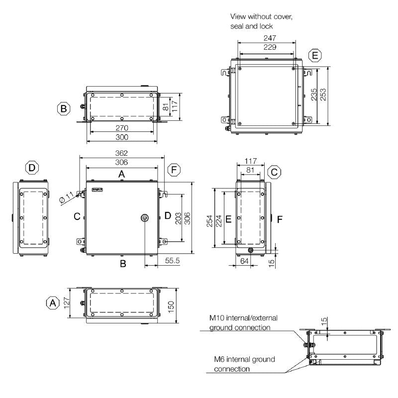 1200050000 - Stainless Steel 306mm Square Terminal Box with Quarter Lock