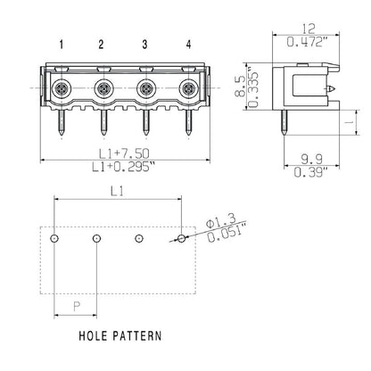 1628910000 - Black 2-Pole PCB Connector with 7.50mm Pitch and 4.5mm Pins  (Pack of 100)