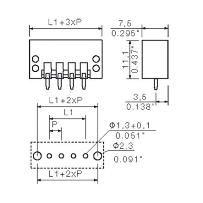 1622240000 - 3.50mm Pitch Male PCB Connector, 23 Poles at 180° Angle  (Pack of 20)