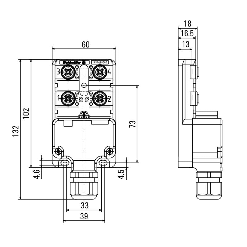 1431490000 - M12 T-coded Plug-in Station, IP68, 10-30V, LED, -20°C to 80°C