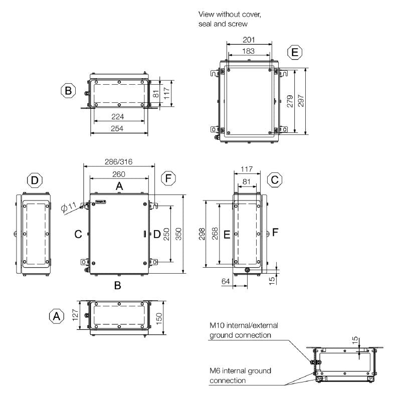 1194810003 - Stainless Steel Terminal Box 350mm x 260mm x 150mm
