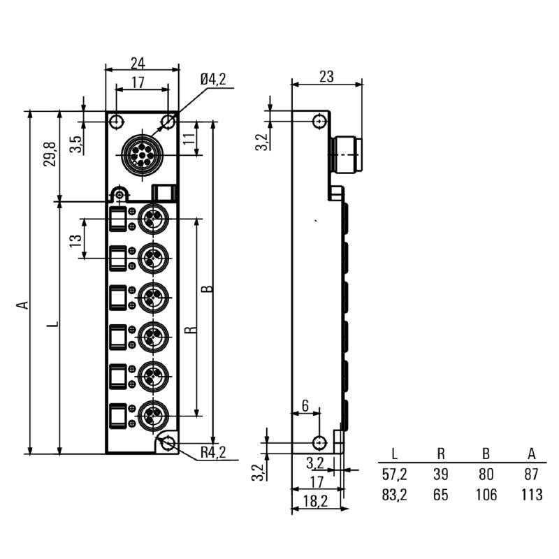 1828740000 - 8-Pole M12 Outlet Connector with LED Indicators