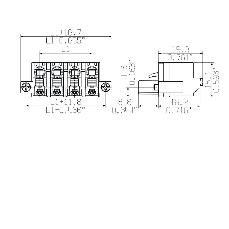 1230310000 - 10-Pole 7.62mm Female Connector, 180° Angle, PUSH IN Design  (Pack of 18)