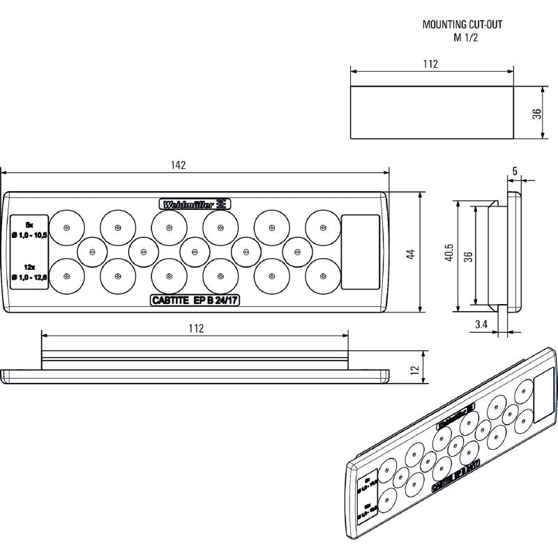 2743650000 - Grey TPE Cable Entry System, 44mm x 142mm x 12mm  (Pack of 10)