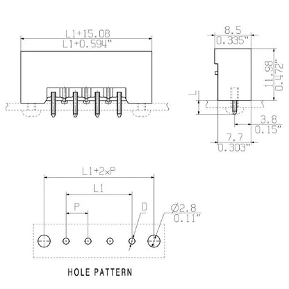 1148520000 - 3-Pole 5.08mm Flange Mount Connector with 3.2mm Pins  (Pack of 72)