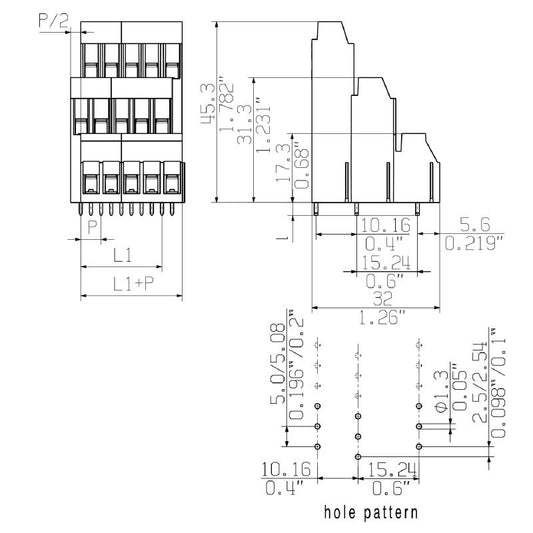 1979200000 - 5.08mm 54-Pole Terminal Block, 3.2mm Tin Solder Pins  (Pack of 10)