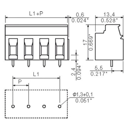 1594450000 - 7.50mm 3-Pole Orange PCB Terminal with 90-Degree Angle  (Pack of 100)